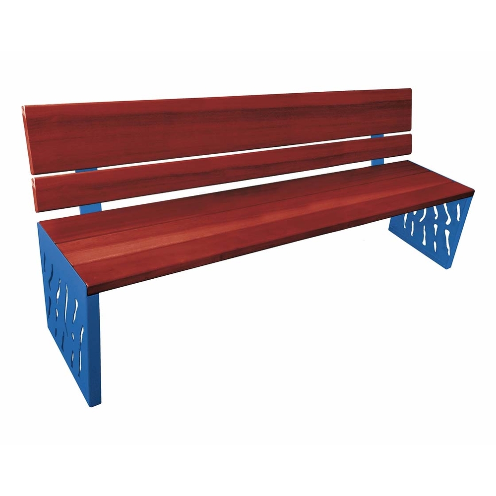 Banc bois et acier Venise RAL5010 - lasuré acajou - Dossier tout bois - PROCITY - 209416.5010.ACAJ