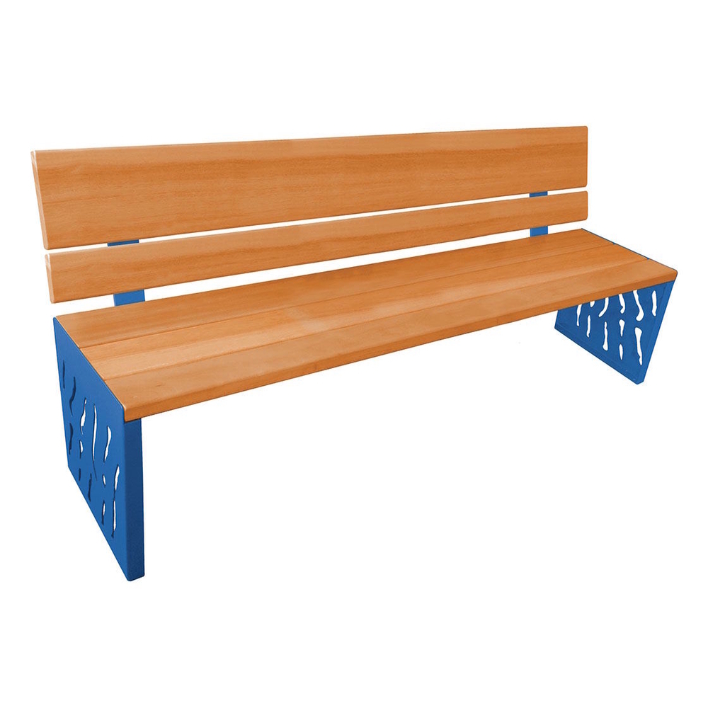 Banc bois et acier Venise RAL5010 - lasuré chêne clair - Dossier tout bois - PROCITY - 209416.5010.CHEC