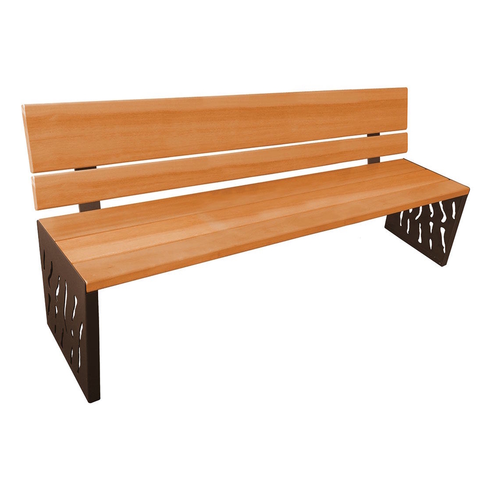 Banc bois et acier Venise RAL8017 - lasuré chêne clair - Dossier tout bois - PROCITY - 209416.8017.CHEC