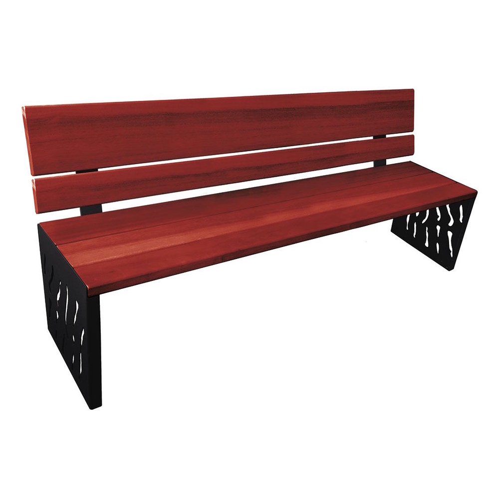 Banc bois et acier Venise RAL9005 - lasuré acajou - Dossier tout bois - PROCITY - 209416.9005.ACAJ