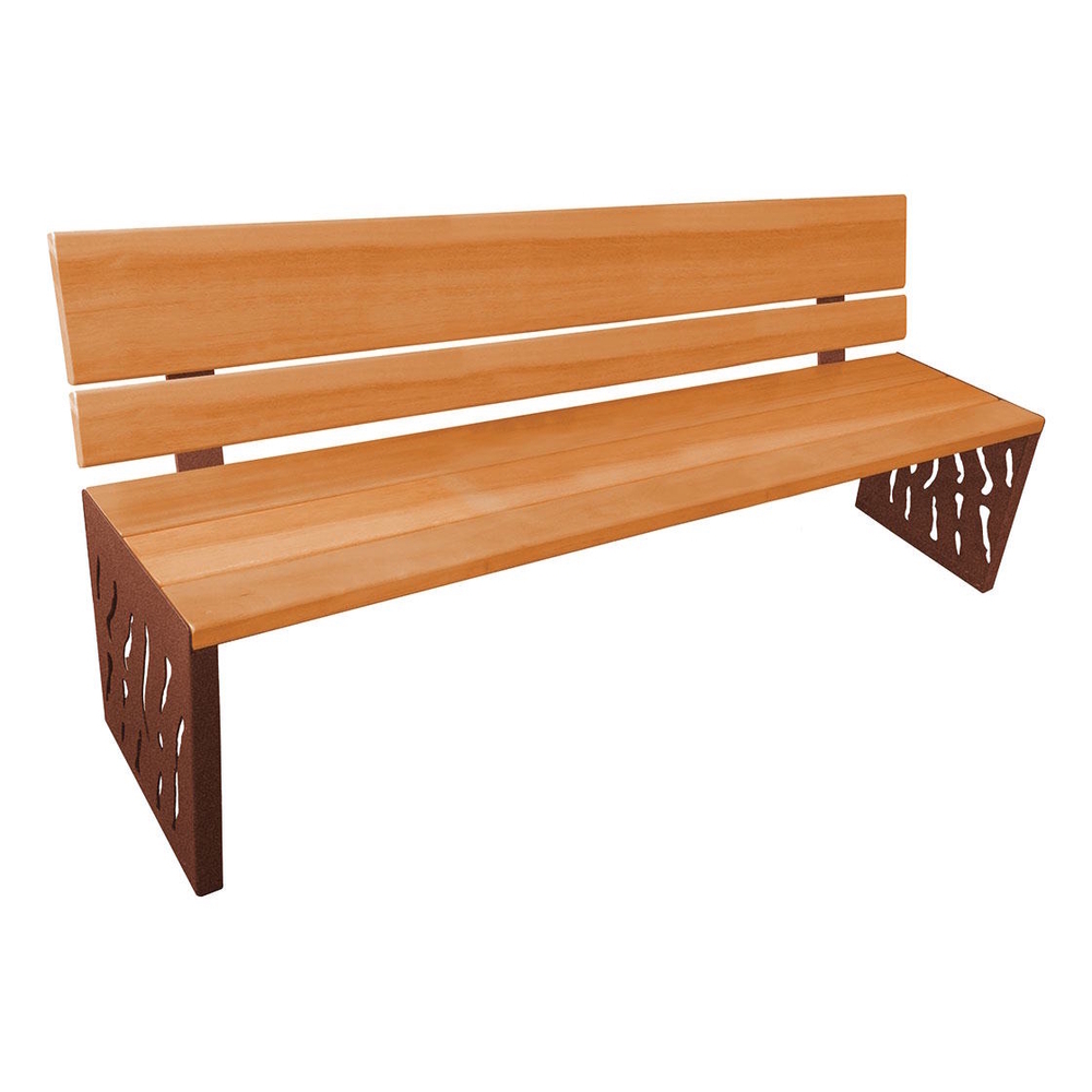 Banc bois et acier Venise Aspect Corten - lasuré chêne clair - Dossier tout bois - PROCITY - 209416.S025.CHEC