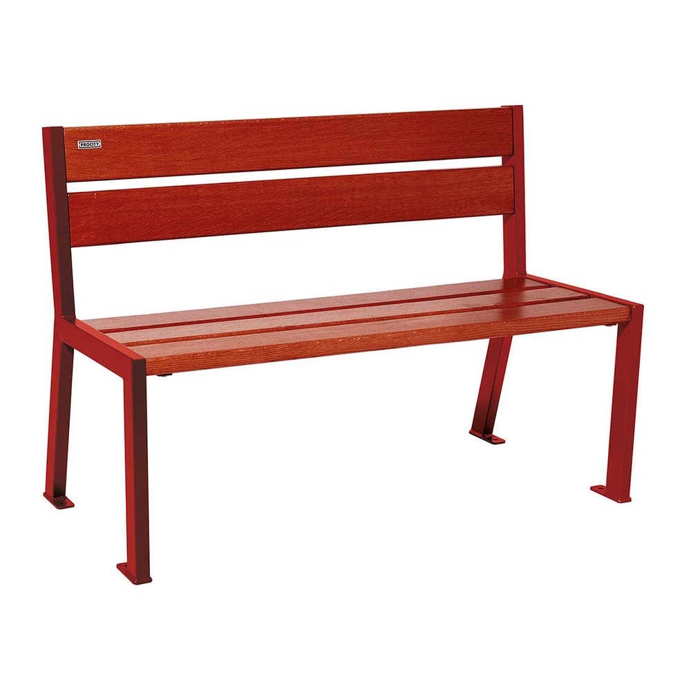 Banc bois et acier Silaos 5 lames RAL3004 - Chêne lasuré acajou - 1200mm - Sans accoudoir - PROCITY - 209501.3004.ACAJ