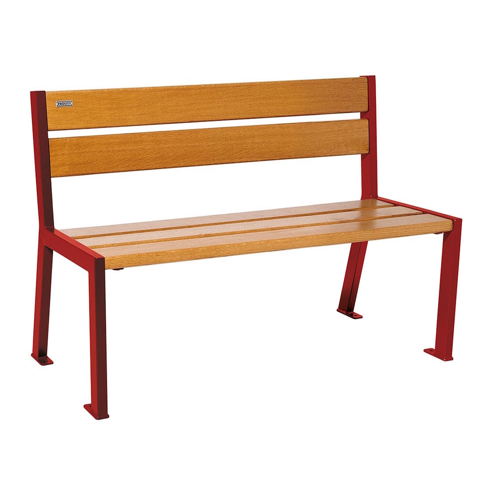 Banc bois et acier Silaos 5 lames RAL3004 - Chêne lasuré chêne clair - 1200mm - Sans accoudoir - PROCITY - 209501.3004.CHEC