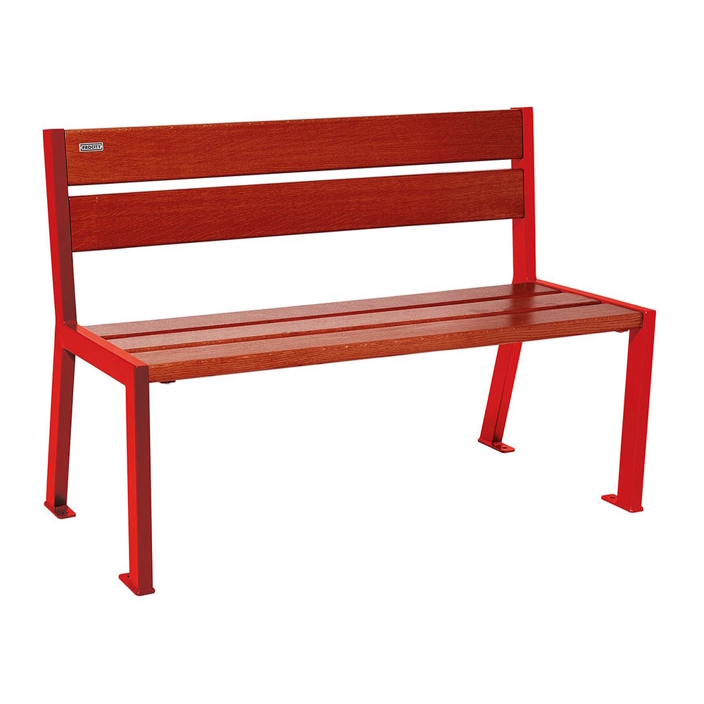 Banc bois et acier Silaos 5 lames RAL3020 - Chêne lasuré acajou - 1200mm - Sans accoudoir - PROCITY - 209501.3020.ACAJ
