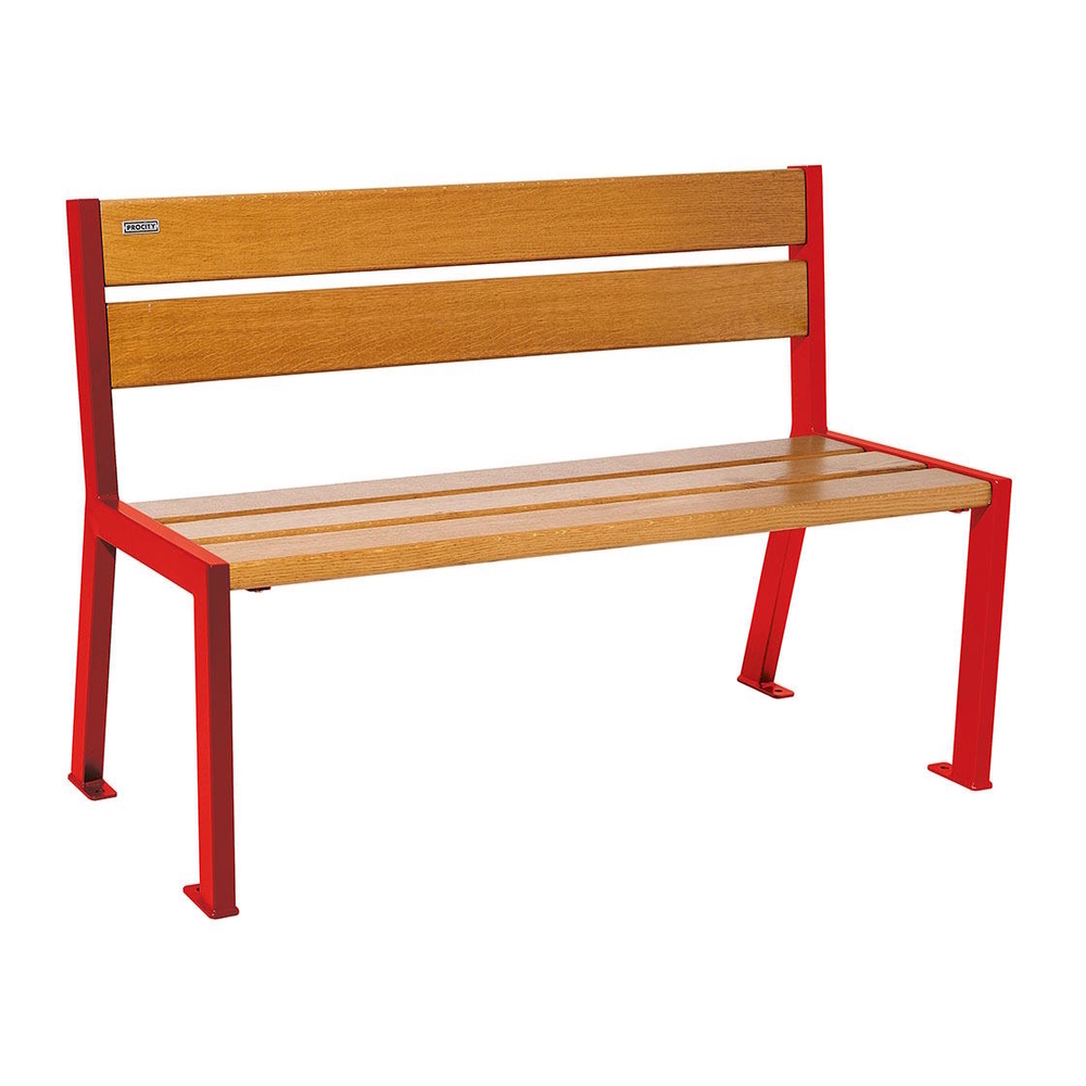 Banc bois et acier Silaos 5 lames RAL3020 - Chêne lasuré chêne clair - 1200mm - Sans accoudoir - PROCITY - 209501.3020.CHEC