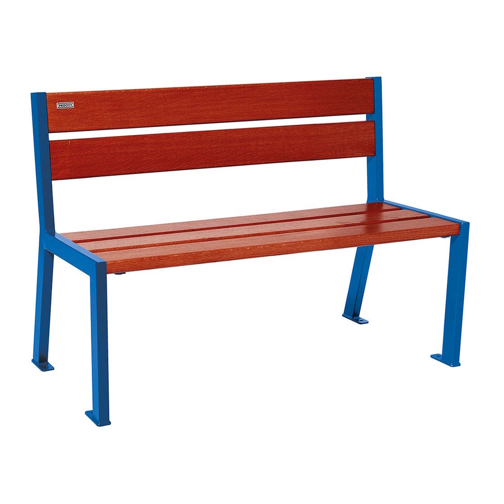Banc bois et acier Silaos 5 lames RAL5010 - Chêne lasuré acajou - 1200mm - Sans accoudoir - PROCITY - 209501.5010.ACAJ
