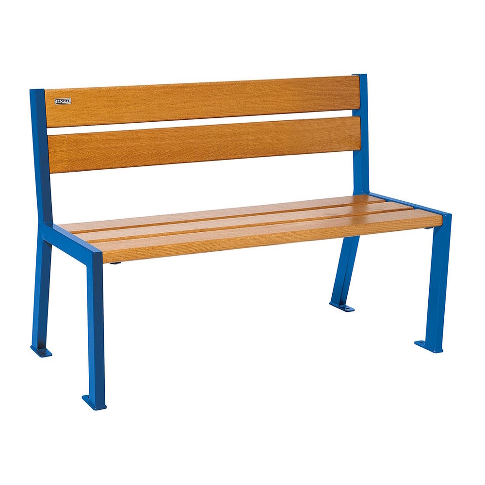 Banc bois et acier Silaos 5 lames RAL5010 - Chêne lasuré chêne clair - 1200mm - Sans accoudoir - PROCITY - 209501.5010.CHEC