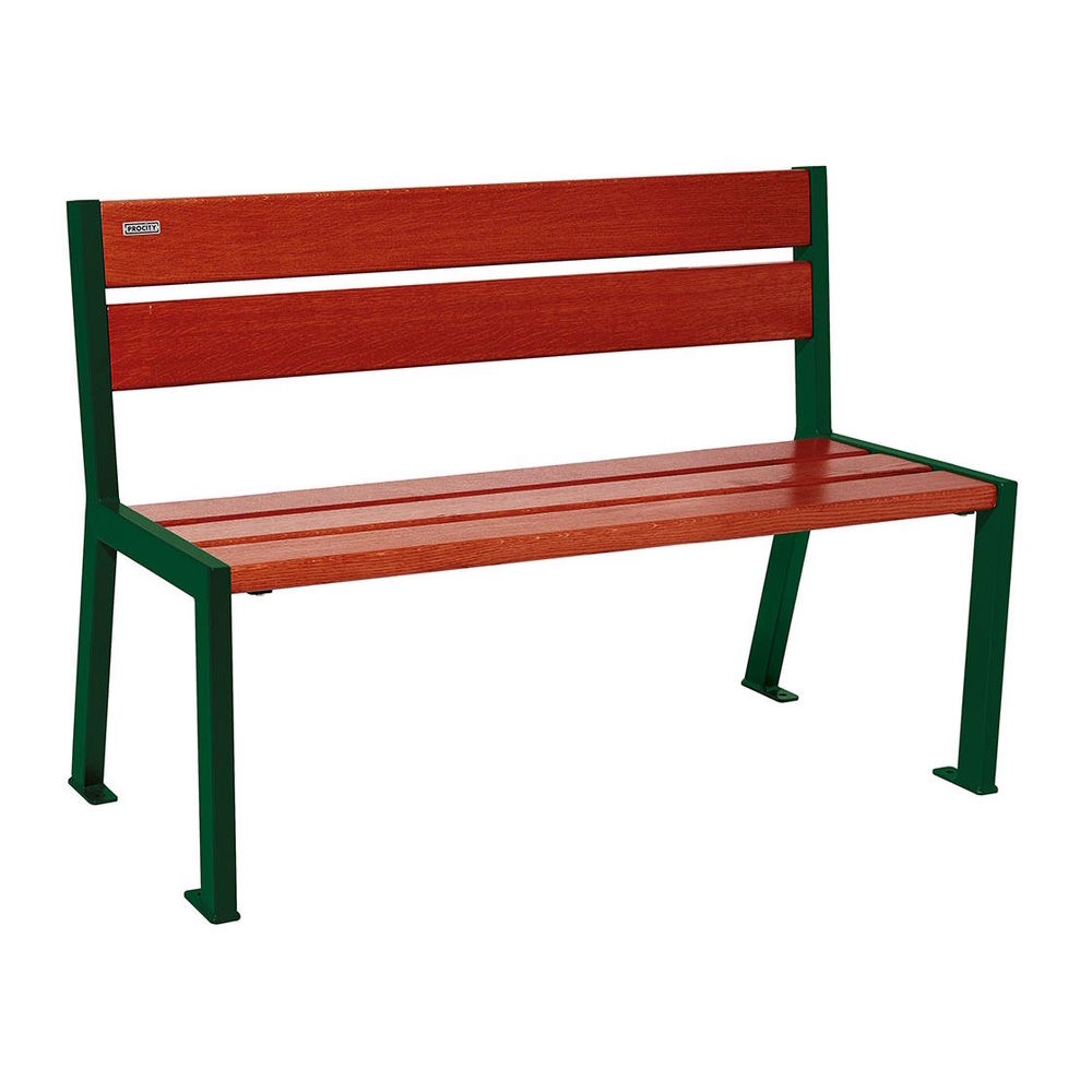 Banc bois et acier Silaos 5 lames RAL6005 - Chêne lasuré acajou - 1200mm - Sans accoudoir - PROCITY - 209501.6005.ACAJ