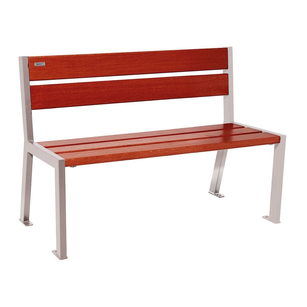 Banc bois et acier Silaos 5 lames RAL7044 - Chêne lasuré acajou - 1200mm - Sans accoudoir - PROCITY - 209501.7044.ACAJ