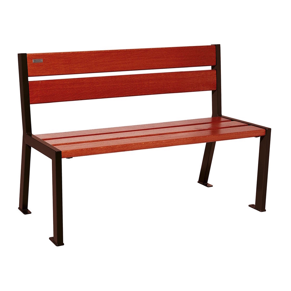 Banc bois et acier Silaos 5 lames RAL8017 - Chêne lasuré acajou - 1200mm - Sans accoudoir - PROCITY - 209501.8017.ACAJ