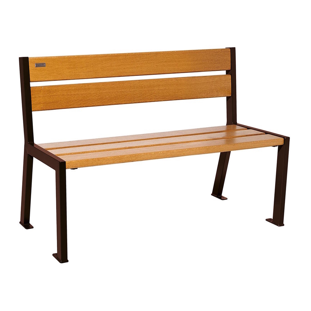 Banc bois et acier Silaos 5 lames RAL8017 - Chêne lasuré chêne clair - 1200mm - Sans accoudoir - PROCITY - 209501.8017.CHEC