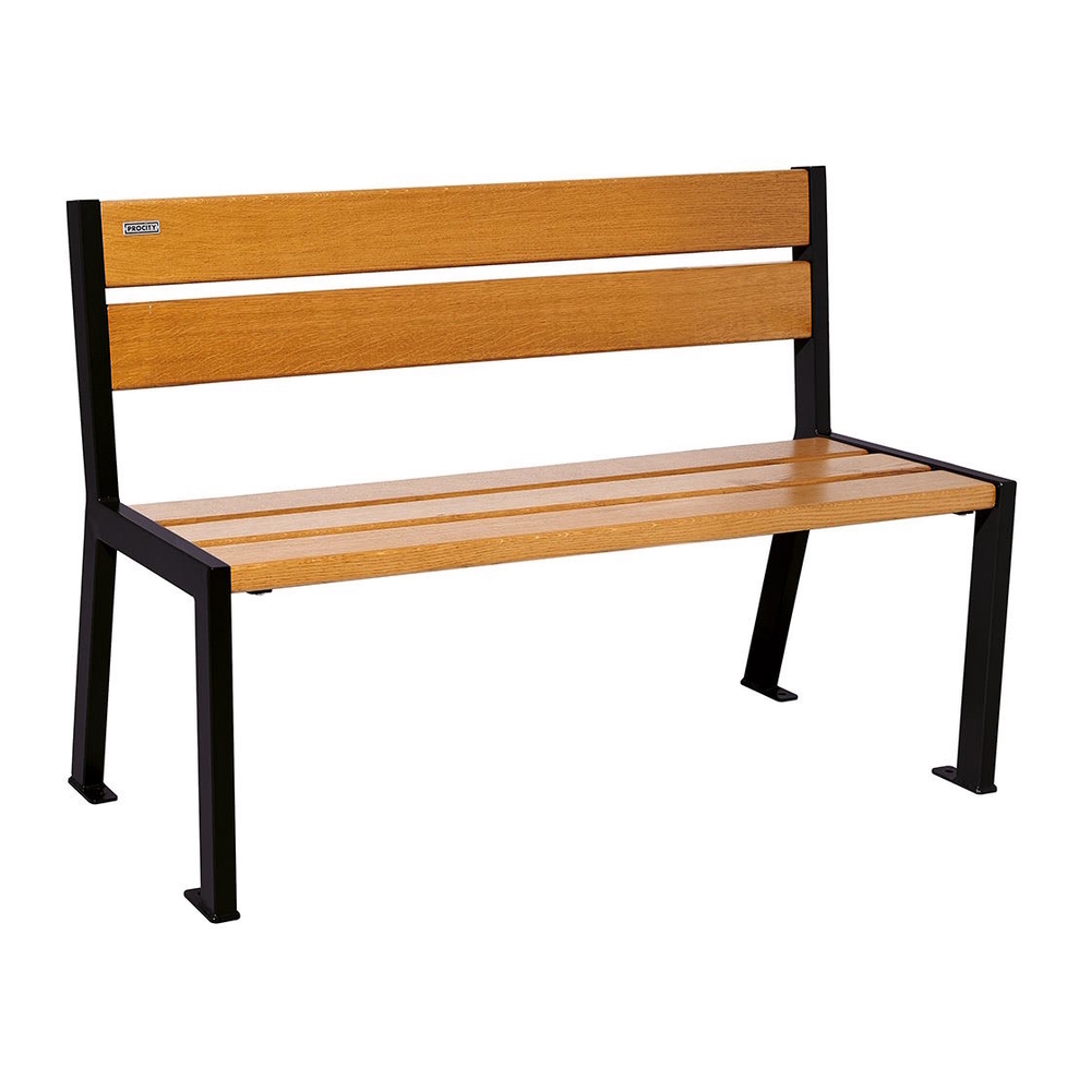 Banc bois et acier Silaos 5 lames RAL9005 - Chêne lasuré chêne clair - 1200mm - Sans accoudoir - PROCITY - 209501.9005.CHEC