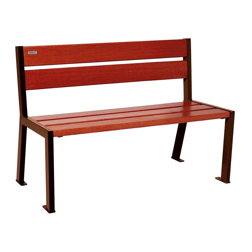 Banc bois et acier Silaos 5 lames Aspect Corten - Chêne lasuré acajou - 1200mm - Sans accoudoir - PROCITY - 209501.S025.ACAJ