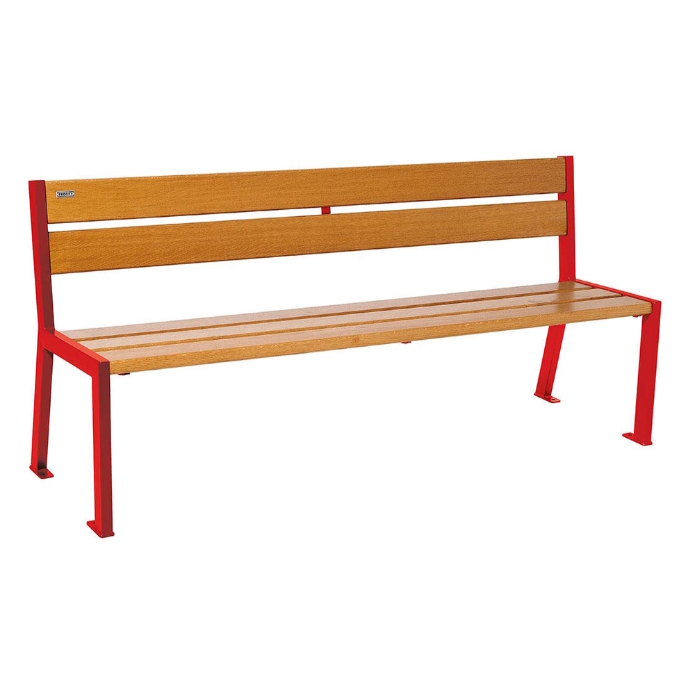 Banc bois et acier Silaos 5 lames RAL3020 - Chêne lasuré chêne clair - 1800mm - Sans accoudoir - PROCITY - 209502.3020.CHEC