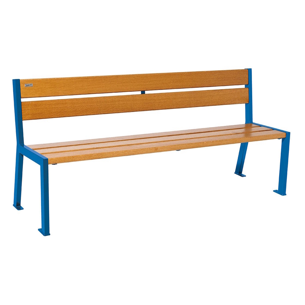 Banc bois et acier Silaos 5 lames RAL5010 - Chêne lasuré chêne clair - 1800mm - Sans accoudoir - PROCITY - 209502.5010.CHEC
