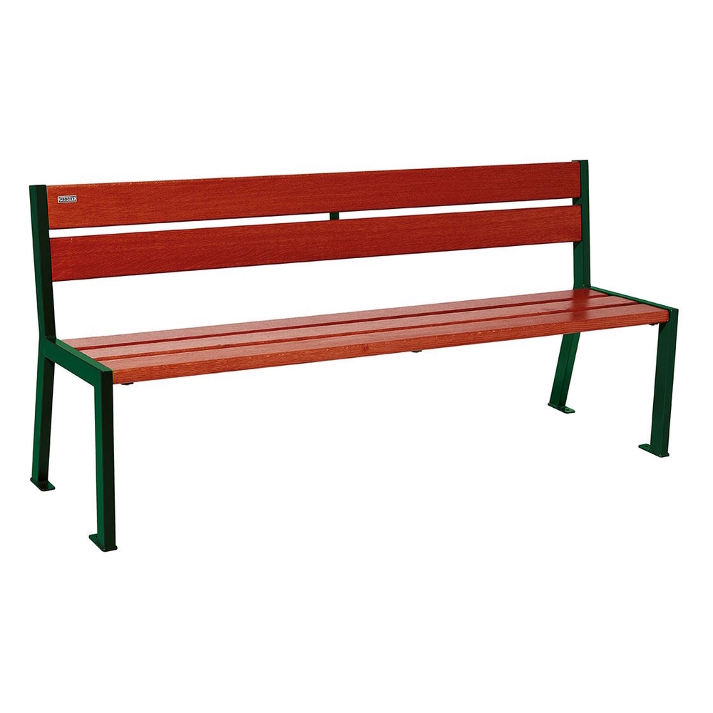 Banc bois et acier Silaos 5 lames RAL6005 - Chêne lasuré acajou - 1800mm - Sans accoudoir - PROCITY - 209502.6005.ACAJ