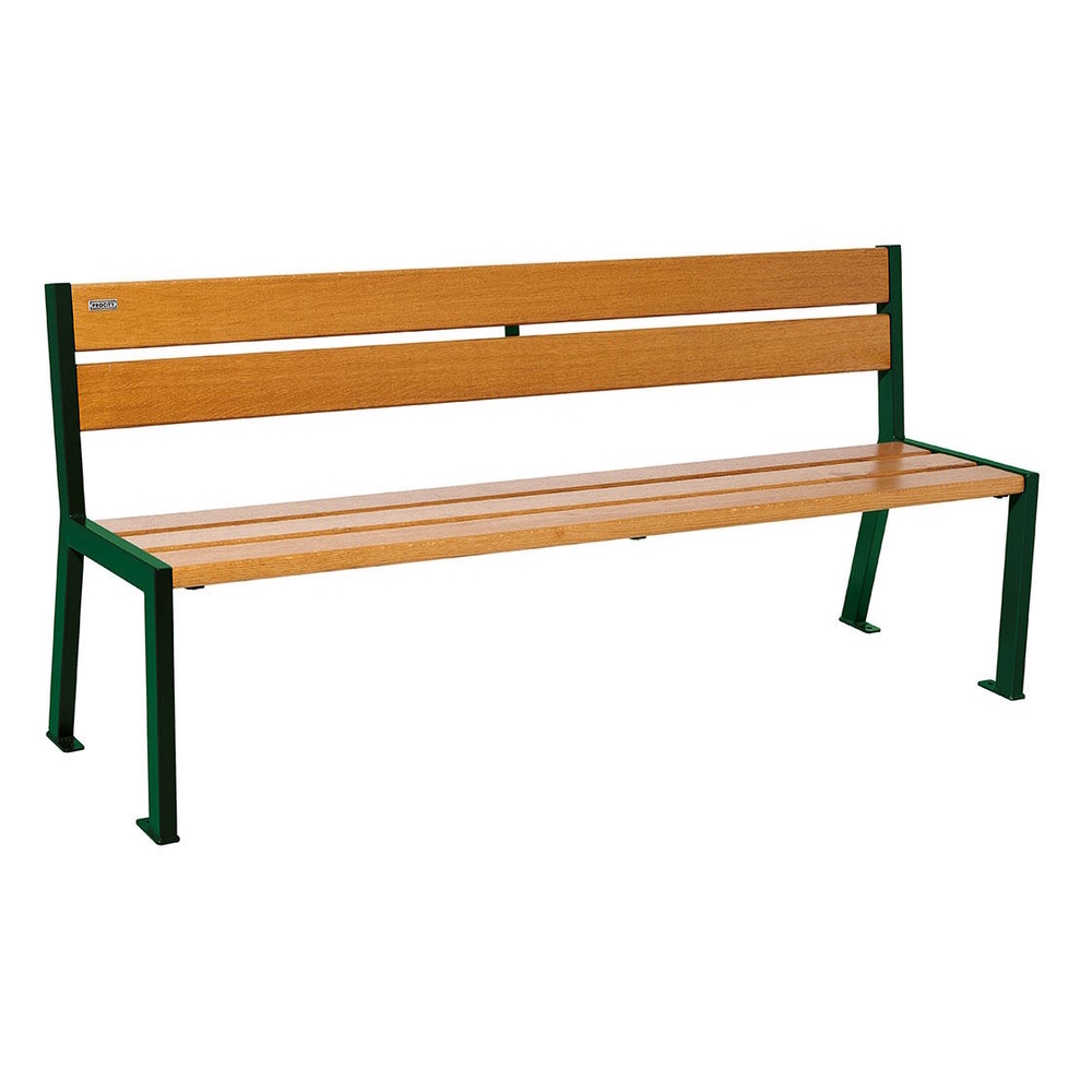 Banc bois et acier Silaos 5 lames RAL6005 - Chêne lasuré chêne clair - 1800mm - Sans accoudoir - PROCITY - 209502.6005.CHEC
