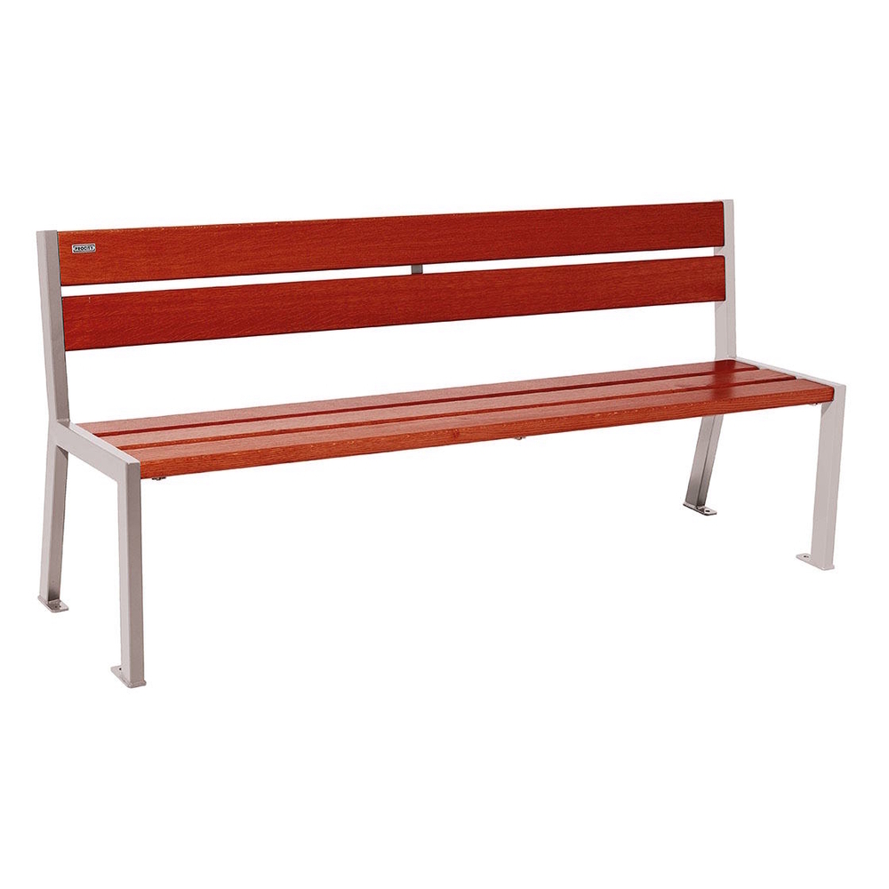 Banc bois et acier Silaos 5 lames RAL7044 - Chêne lasuré acajou - 1800mm - Sans accoudoir - PROCITY - 209502.7044.ACAJ