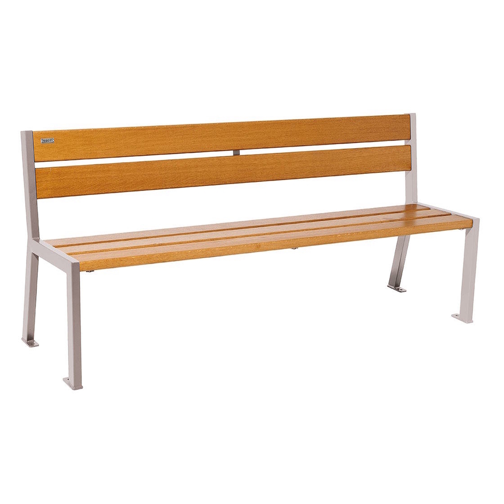 Banc bois et acier Silaos 5 lames RAL7044 - Chêne lasuré chêne clair - 1800mm - Sans accoudoir - PROCITY - 209502.7044.CHEC