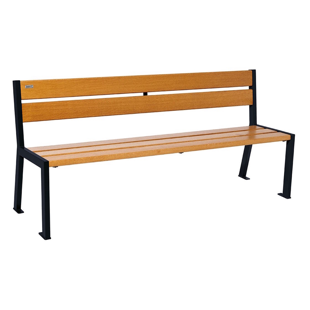 Banc bois et acier Silaos 5 lames RAL9005 - Chêne lasuré chêne clair - 1800mm - Sans accoudoir - PROCITY - 209502.9005.CHEC