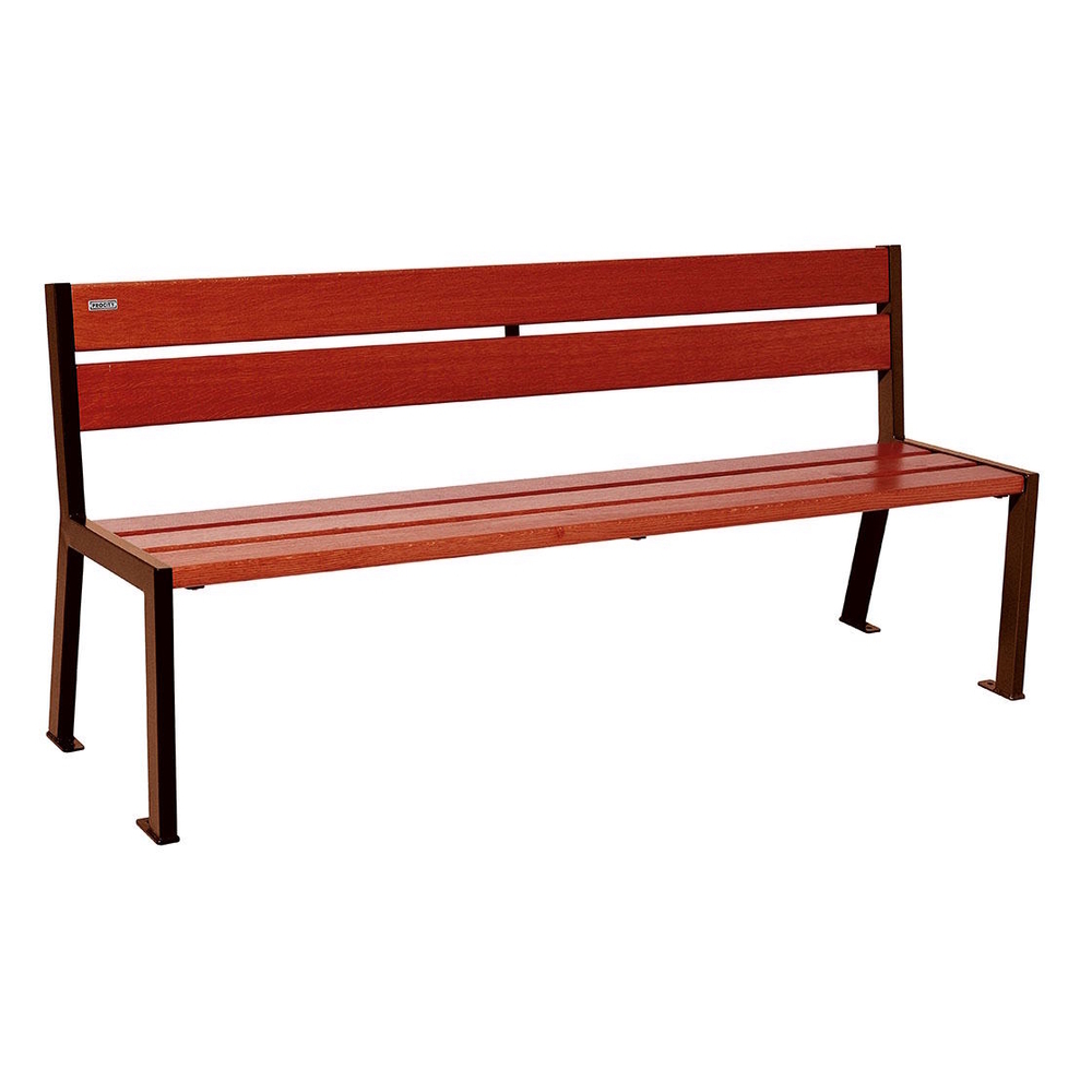 Banc bois et acier Silaos 5 lames Aspect Corten - Chêne lasuré acajou - 1800mm - Sans accoudoir - PROCITY - 209502.S025.ACAJ