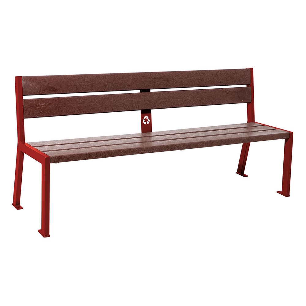 Banc plastique recyclé et acier Silaos 5 lames RAL3004 - Sans accoudoir - PROCITY - 209504.3004