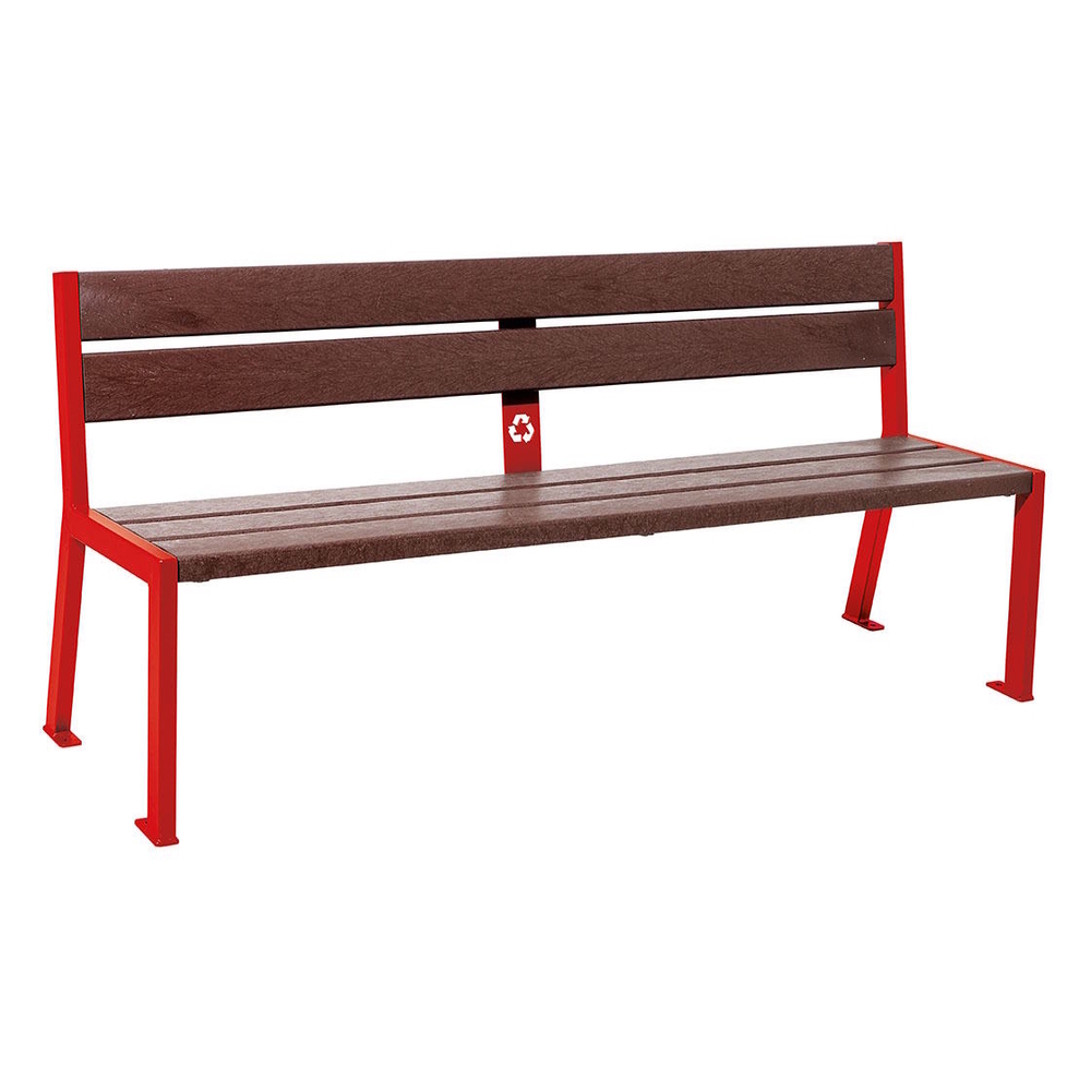 Banc plastique recyclé et acier Silaos 5 lames RAL3020 - Sans accoudoir - PROCITY - 209504.3020
