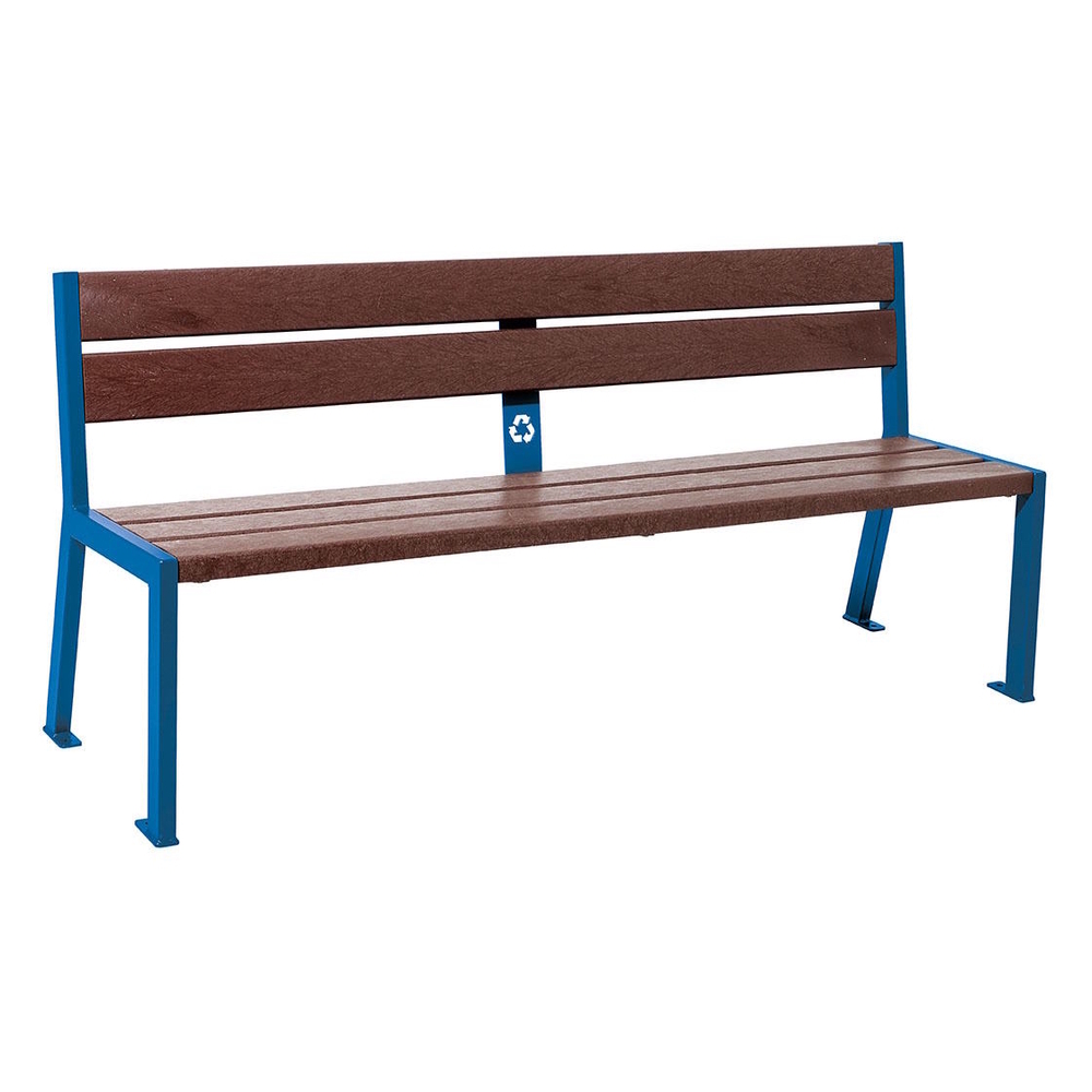 Banc plastique recyclé et acier Silaos 5 lames RAL5010 - Sans accoudoir - PROCITY - 209504.5010