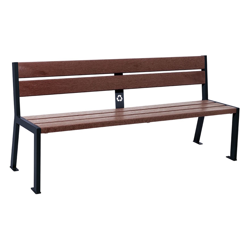 Banc plastique recyclé et acier Silaos 5 lames RAL9005 - Sans accoudoir - PROCITY - 209504.9005