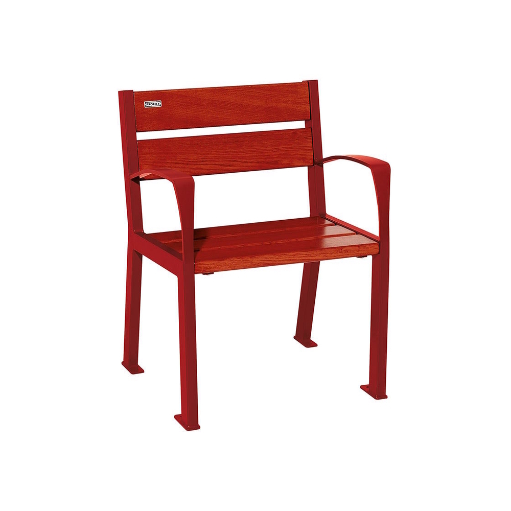 Fauteuil bois et acier Silaos 5 lames RAL3004 - Chêne lasuré acajou - accoudoirs - PROCITY - 209510.3004.ACAJ