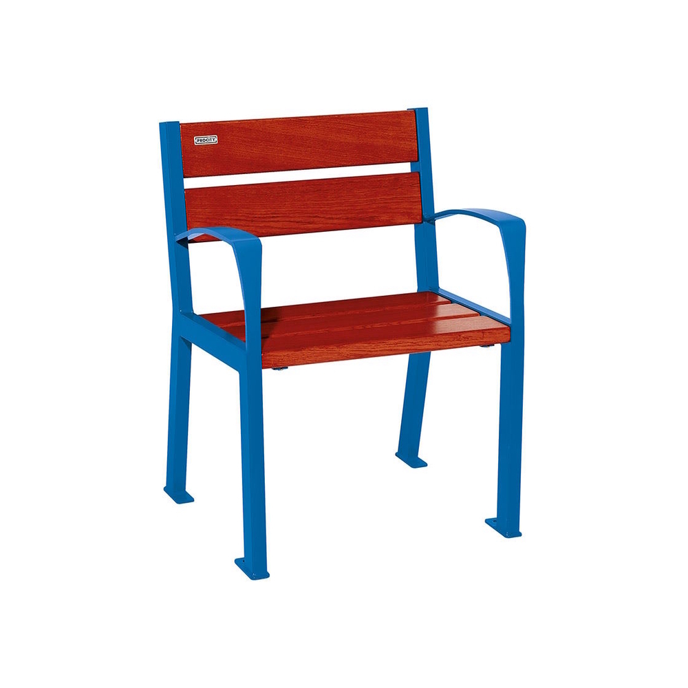 Fauteuil bois et acier Silaos 5 lames RAL5010 - Chêne lasuré acajou - accoudoirs - PROCITY - 209510.5010.ACAJ