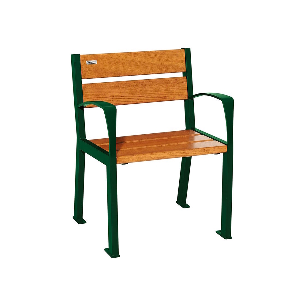 Fauteuil bois et acier Silaos 5 lames RAL6005 - Chêne lasuré chêne clair - accoudoirs - PROCITY - 209510.6005.CHEC