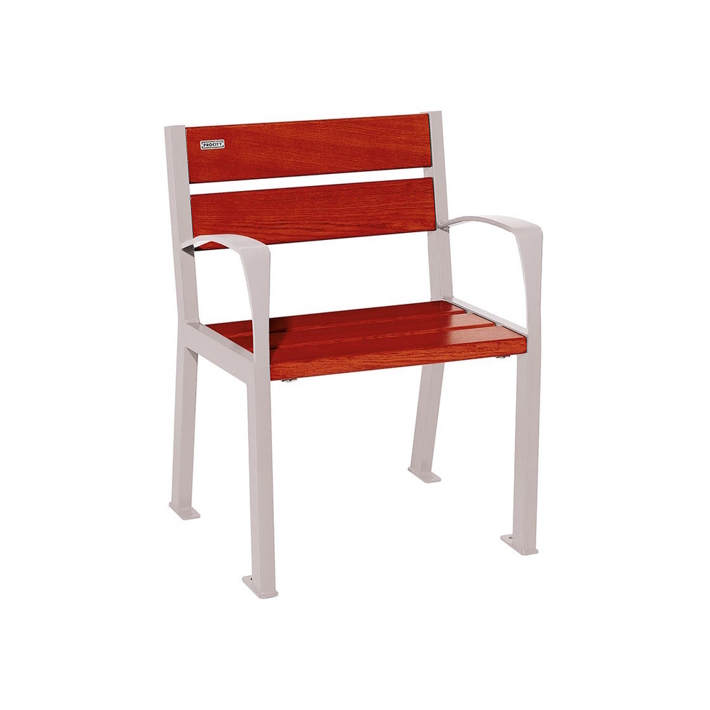 Fauteuil bois et acier Silaos 5 lames RAL7044 - Chêne lasuré acajou - accoudoirs - PROCITY - 209510.7044.ACAJ