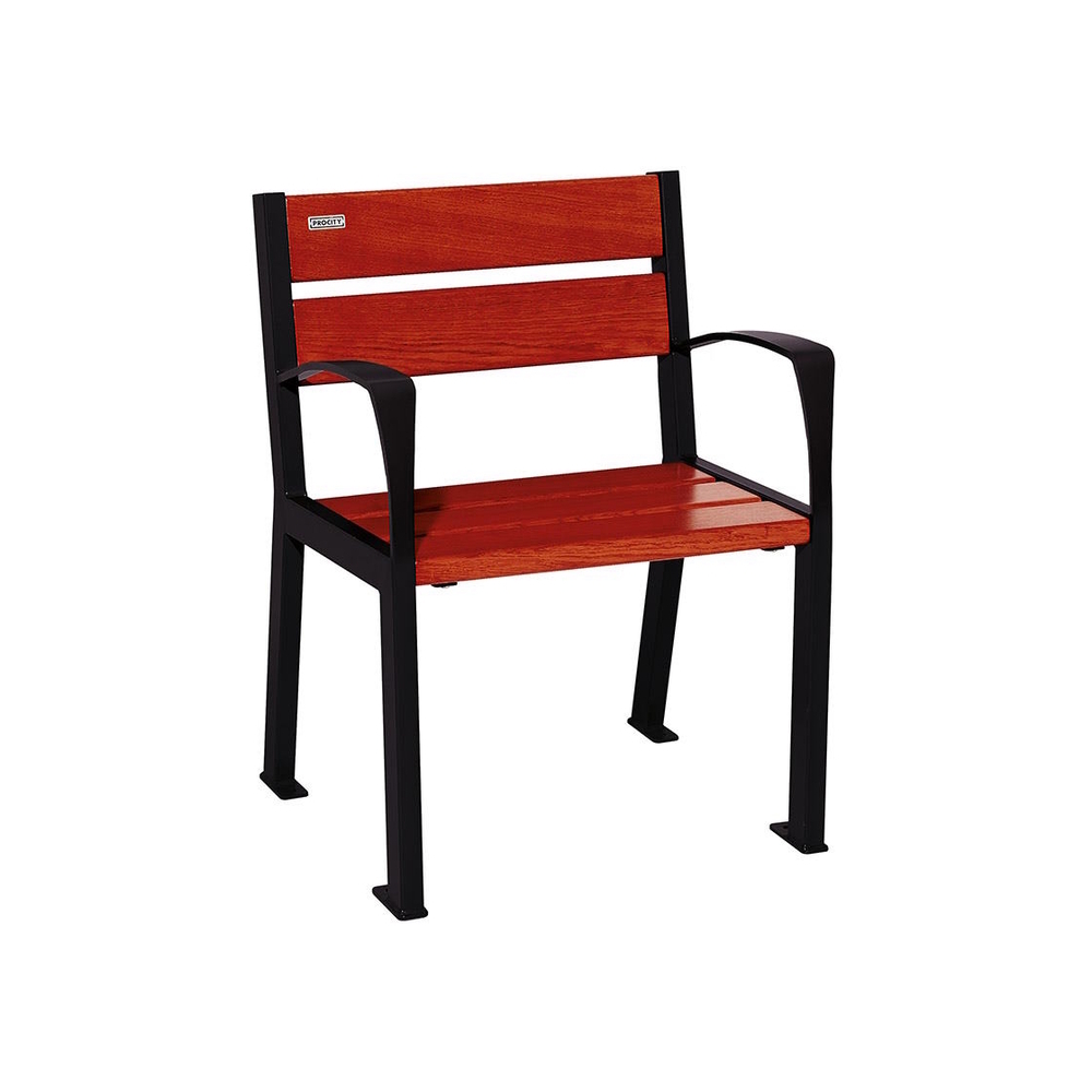 Fauteuil bois et acier Silaos 5 lames RAL9005 - Chêne lasuré acajou - accoudoirs - PROCITY - 209510.9005.ACAJ