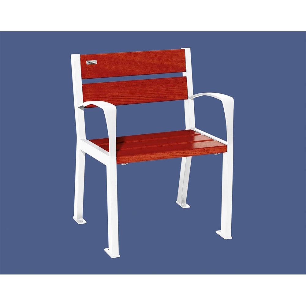 Fauteuil bois et acier Silaos 5 lames RAL9010 - Chêne lasuré acajou - accoudoirs - PROCITY - 209510.9010.ACAJ