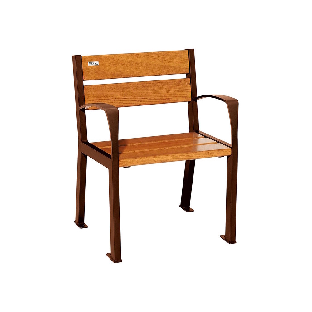 Fauteuil bois et acier Silaos 5 lames Aspect Corten - Chêne lasuré chêne clair - accoudoirs - PROCITY - 209510.S025.CHEC