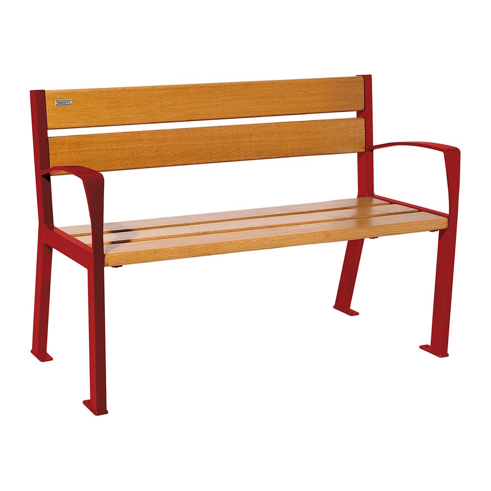 Banc bois et acier Silaos 5 lames RAL3004 - Chêne lasuré chêne clair - 1200mm - accoudoirs - PROCITY - 209511.3004.CHEC