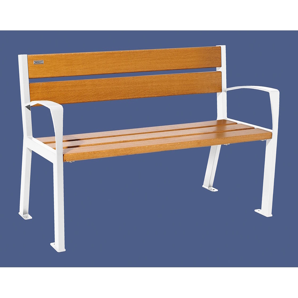 Banc bois et acier Silaos 5 lames RAL9010 - Chêne lasuré chêne clair - 1200mm - accoudoirs - PROCITY - 209511.9010.CHEC