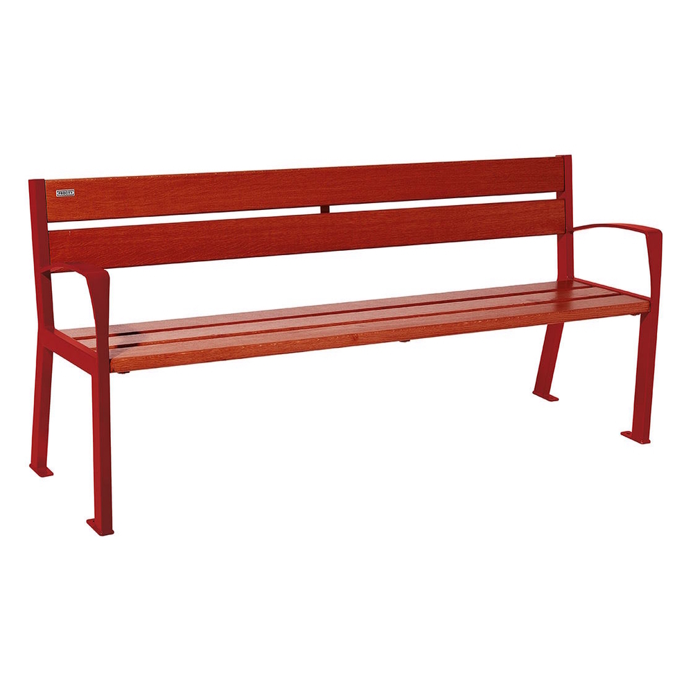 Banc bois et acier Silaos 5 lames RAL3004 - Chêne lasuré acajou - 1800mm - accoudoirs - PROCITY - 209512.3004.ACAJ