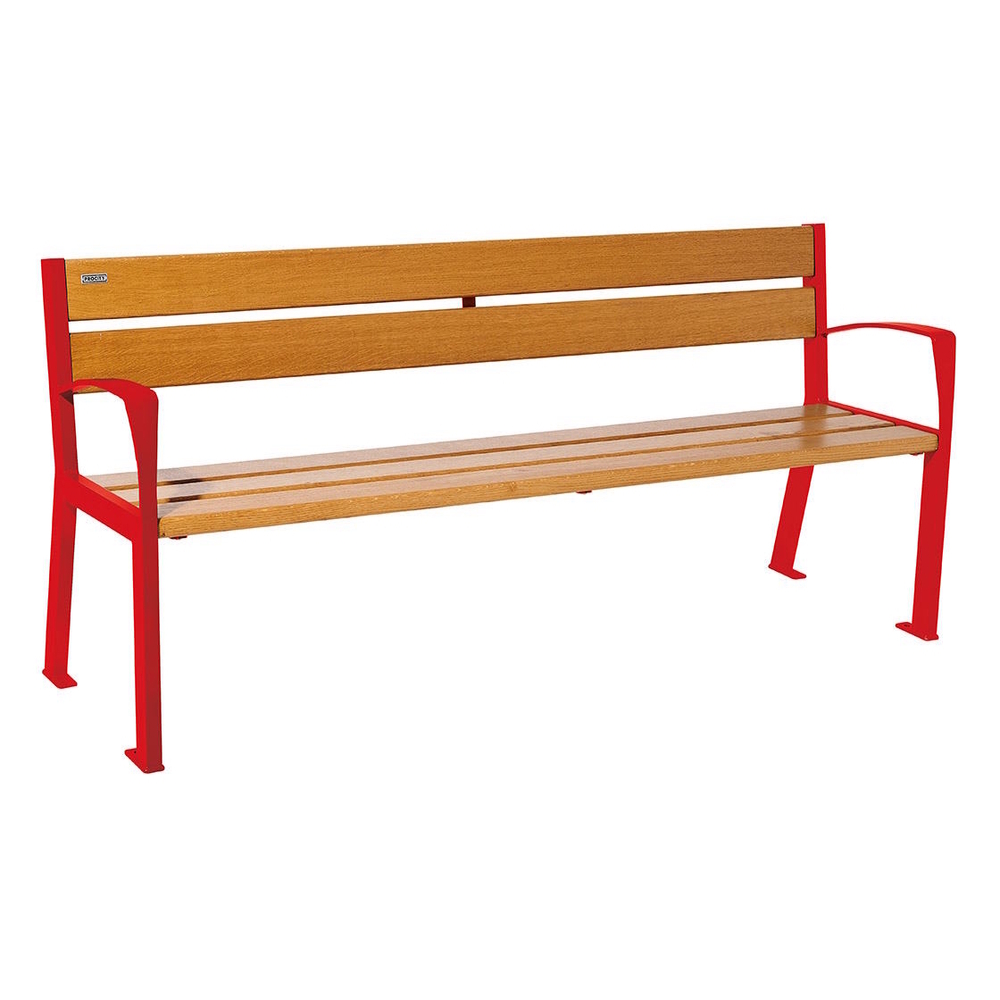 Banc bois et acier Silaos 5 lames RAL3020 - Chêne lasuré chêne clair - 1800mm - accoudoirs - PROCITY - 209512.3020.CHEC