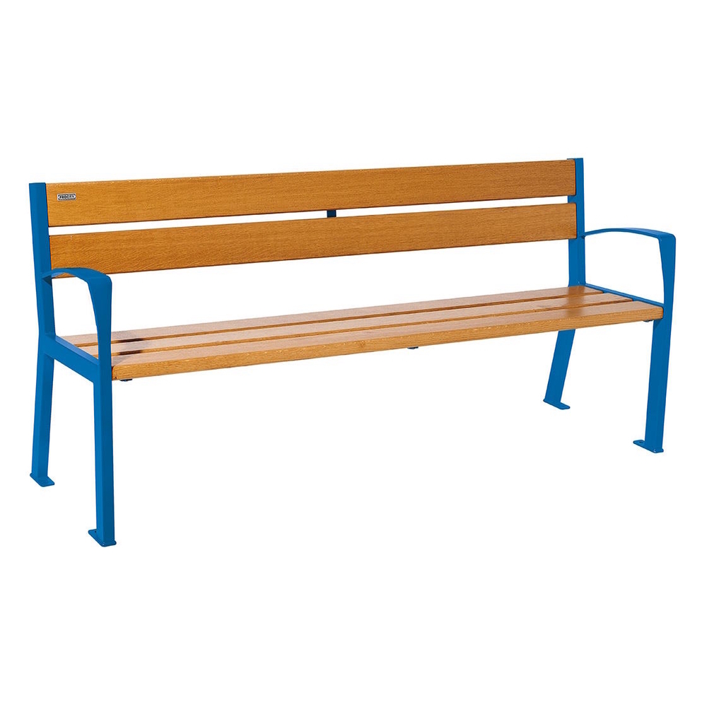 Banc bois et acier Silaos 5 lames RAL5010 - Chêne lasuré chêne clair - 1800mm - accoudoirs - PROCITY - 209512.5010.CHEC