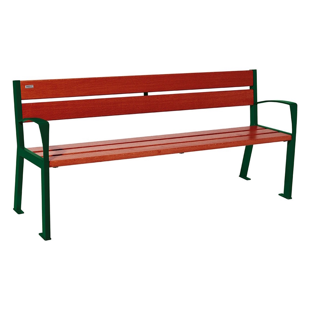 Banc bois et acier Silaos 5 lames RAL6005 - Chêne lasuré acajou - 1800mm - accoudoirs - PROCITY - 209512.6005.ACAJ