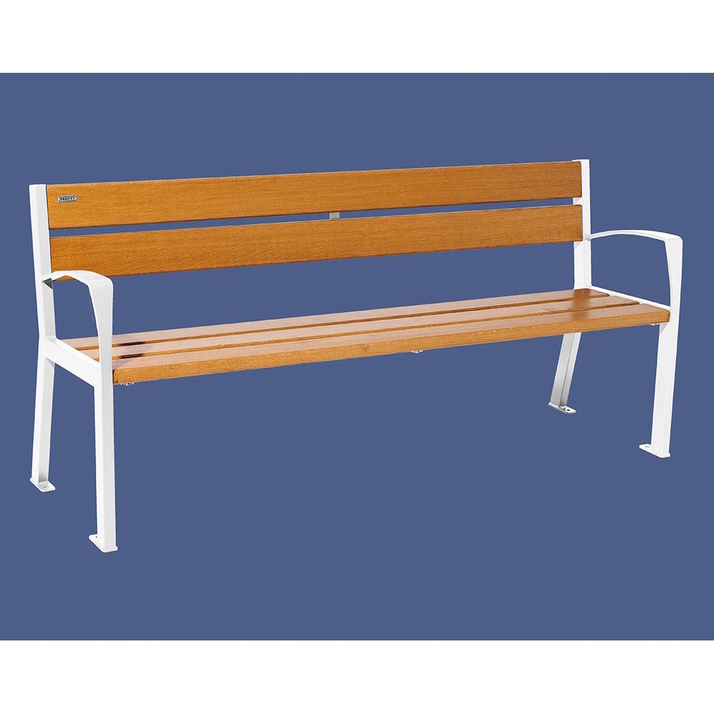 Banc bois et acier Silaos 5 lames RAL9010 - Chêne lasuré chêne clair - 1800mm - accoudoirs - PROCITY - 209512.9010.CHEC