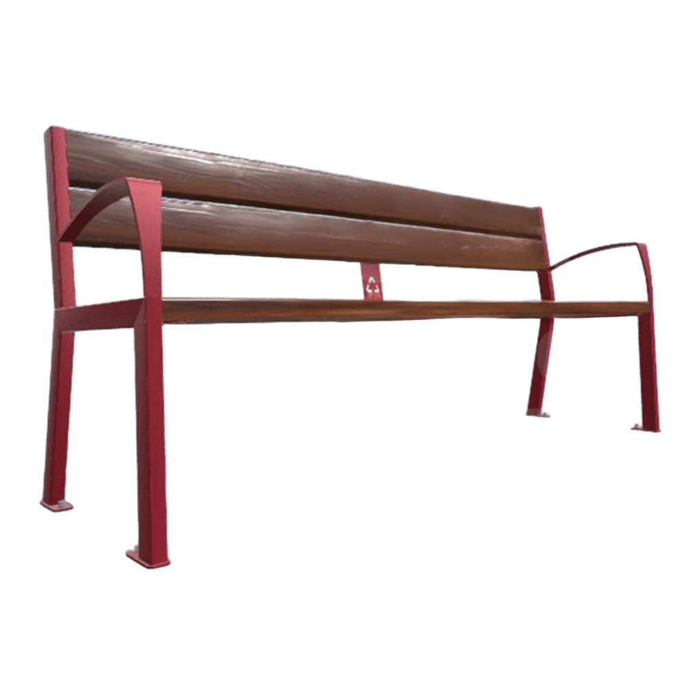 Banc plastique recyclé et acier Silaos 5 lames RAL3004 - accoudoirs - PROCITY - 209514.3004