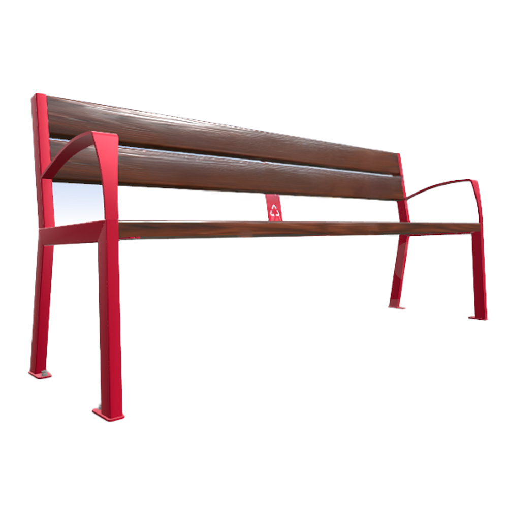 Banc plastique recyclé et acier Silaos 5 lames RAL3020 - accoudoirs - PROCITY - 209514.3020