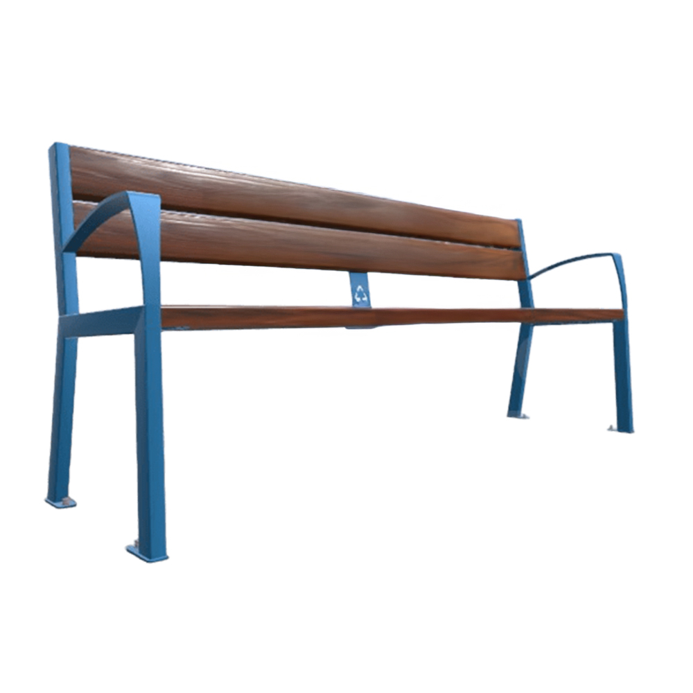 Banc plastique recyclé et acier Silaos 5 lames RAL5010 - accoudoirs - PROCITY - 209514.5010