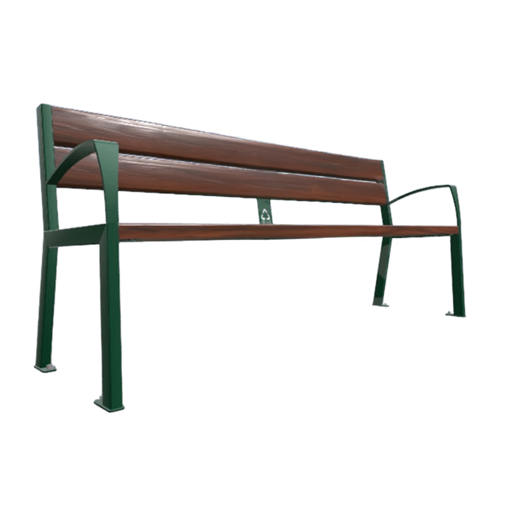 Banc plastique recyclé et acier Silaos 5 lames RAL6005 - accoudoirs - PROCITY - 209514.6005