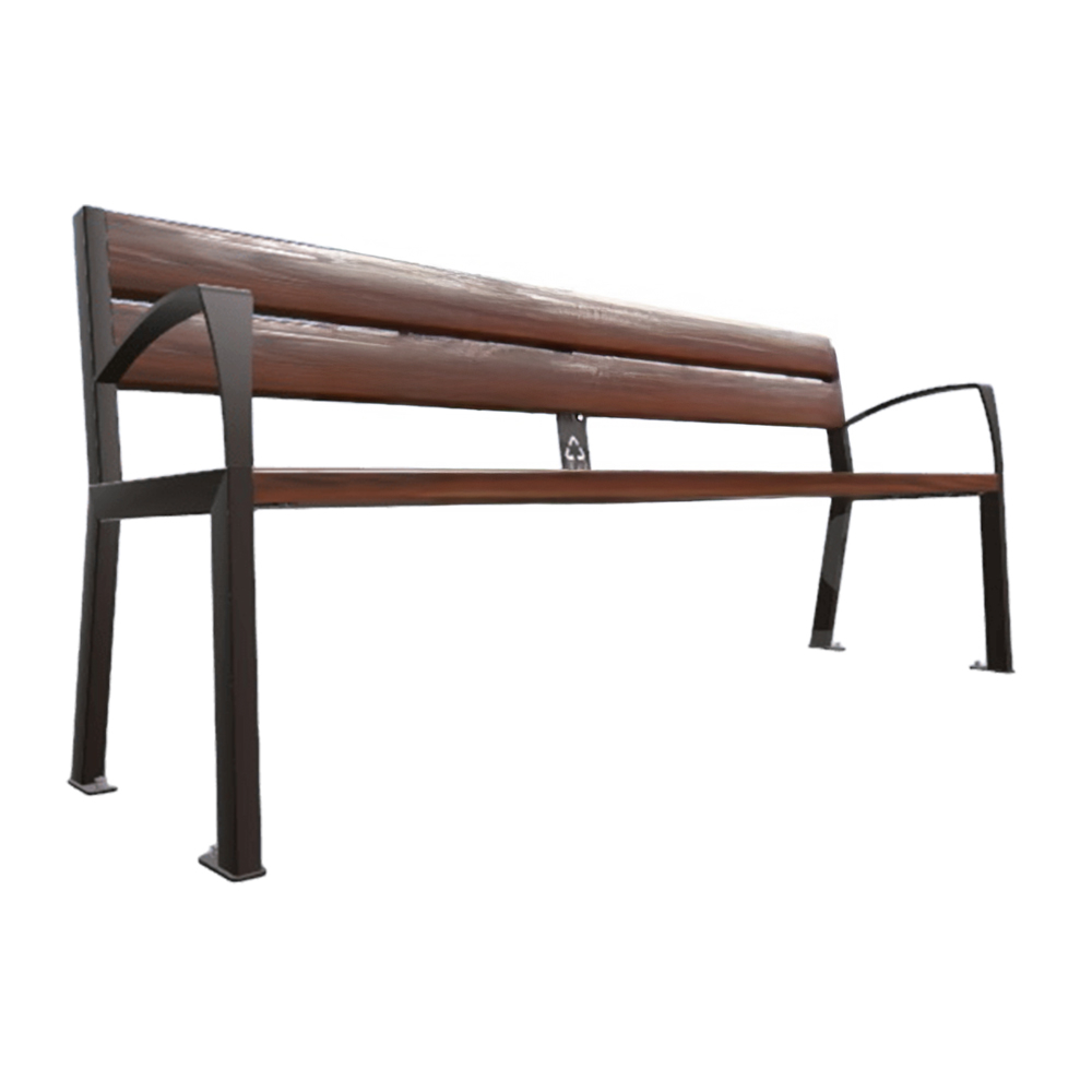 Banc plastique recyclé et acier Silaos 5 lames RAL8017 - accoudoirs - PROCITY - 209514.8017