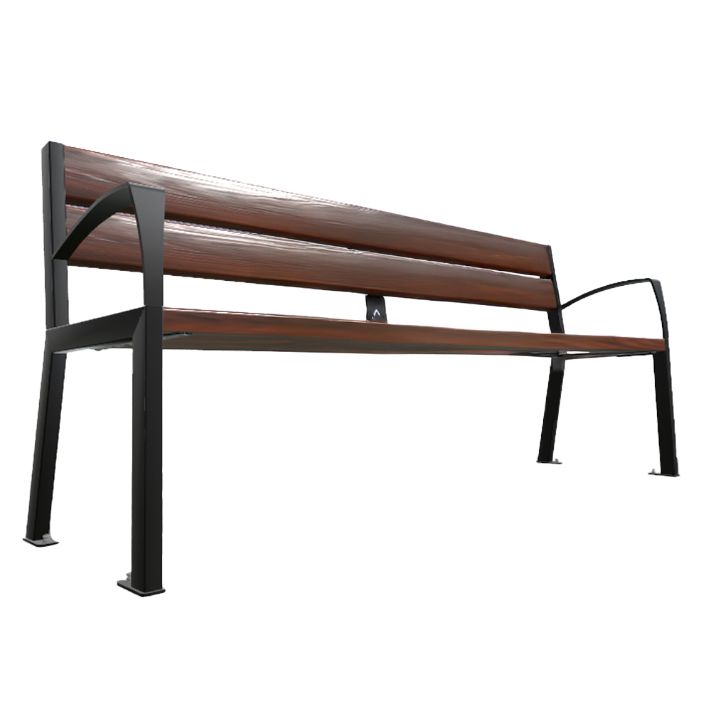 Banc plastique recyclé et acier Silaos 5 lames RAL9005 - accoudoirs - PROCITY - 209514.9005