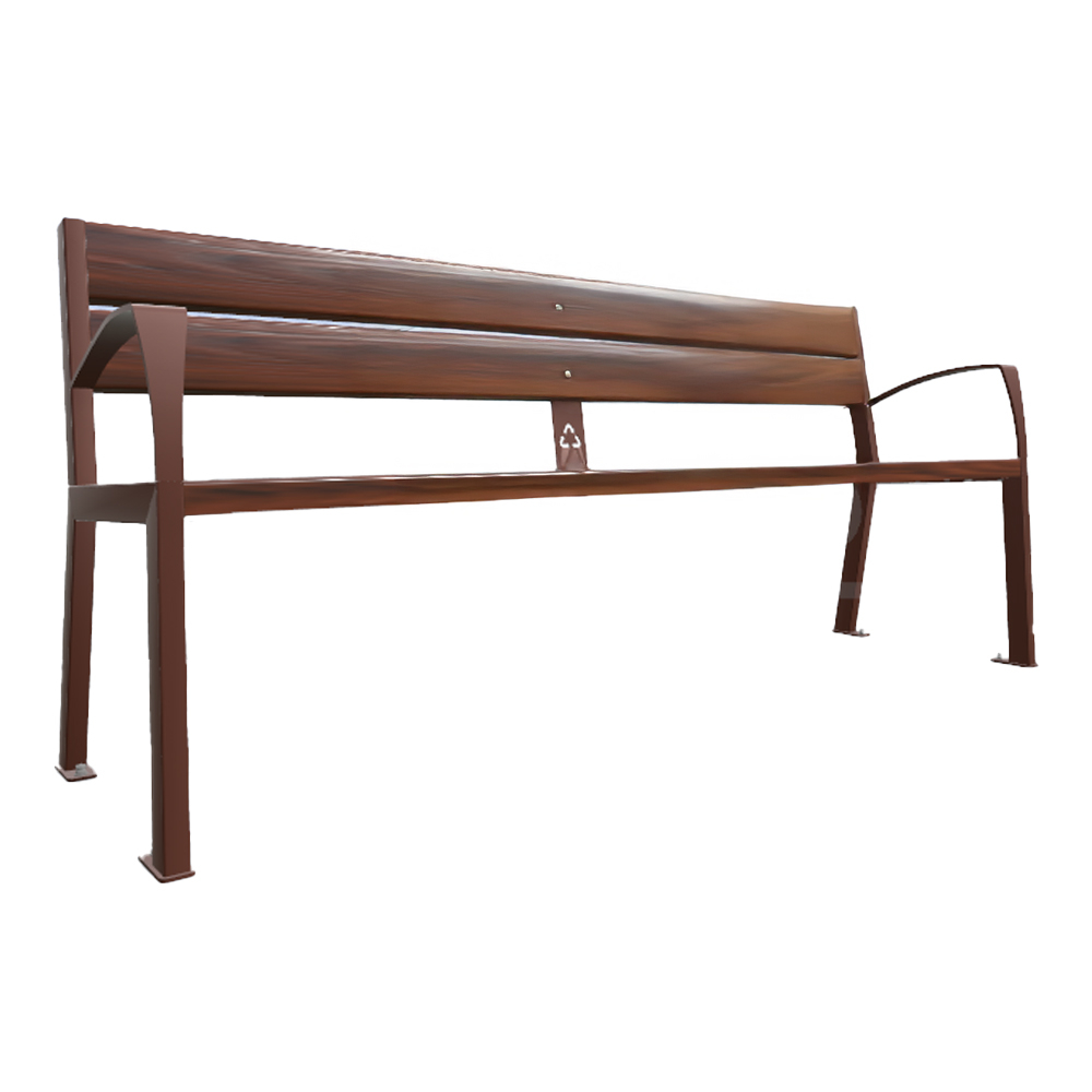 Banc plastique recyclé et acier Silaos 5 lames Aspect Corten - accoudoirs - PROCITY - 209514.S025